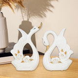 Maxbell 2x Couple Swan Statues Tabletop Ornament for Cabinet Table Centerpiece Decor