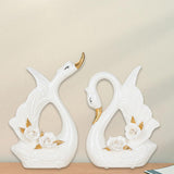Maxbell 2x Couple Swan Statues Tabletop Ornament for Cabinet Table Centerpiece Decor