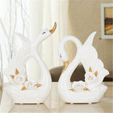 Maxbell 2x Couple Swan Statues Tabletop Ornament for Cabinet Table Centerpiece Decor