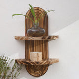 Maxbell Oval Wall Shelf Modern Wooden Display Stand for Yard Dining Room Living Room 22cmx34.5cm Double Layer