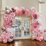 Maxbell 5 Pieces Bow Balloons Props Decorative for Engagement Party Supplies Wedding Pink