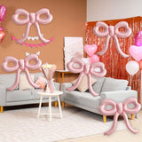 Maxbell 5 Pieces Bow Balloons Props Decorative for Engagement Party Supplies Wedding Pink