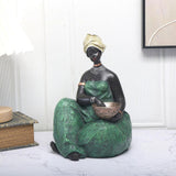 Maxbell Tribal Lady Figurines Collectible Sculpture Bedroom Mom African Women Statue 16cmx24cm Sitting