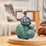 Maxbell Tribal Lady Figurines Collectible Sculpture Bedroom Mom African Women Statue 16cmx24cm Sitting