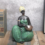 Maxbell Tribal Lady Figurines Collectible Sculpture Bedroom Mom African Women Statue 16cmx24cm Sitting