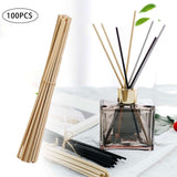 Maxbell 100Pcs Essential Oil Diffuser Fiber Sticks 3mmx25cm Multifunctional Handmade Wood Color