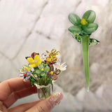 Maxbell Mini Glass Flower Decorative Decor Ornament for Mom Wife Anniversary Desktop Green