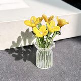 Maxbell Mini Glass Flower Decorative Decor Ornament for Mom Wife Anniversary Desktop Yellow