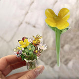 Maxbell Mini Glass Flower Decorative Decor Ornament for Mom Wife Anniversary Desktop Yellow