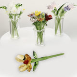 Maxbell Mini Glass Flower Decorative Decor Ornament for Mom Wife Anniversary Desktop Clear Yellow