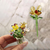 Maxbell Mini Glass Flower Decorative Decor Ornament for Mom Wife Anniversary Desktop Clear Yellow