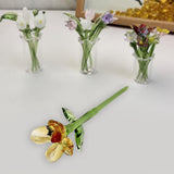 Maxbell Mini Glass Flower Decorative Decor Ornament for Mom Wife Anniversary Desktop Clear Yellow