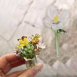 Maxbell Mini Glass Flower Decorative Decor Ornament for Mom Wife Anniversary Desktop Pink Purple