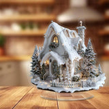 Maxbell Acrylic Decorative Sign 2D Flat Snow House Statue for Home Bedside Bookshelf