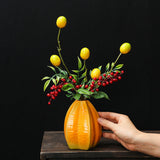 Maxbell Fruit Shaped Ceramic Flower Vase Home Decor Unique for Bedroom Shelf Wedding Carambola 9.5x11.7cm