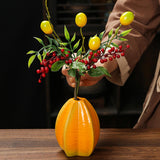 Maxbell Fruit Shaped Ceramic Flower Vase Home Decor Unique for Bedroom Shelf Wedding Carambola 9.5x11.7cm
