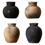 Maxbell Rustic Ceramic Vase Wabi Sabi Table Centerpiece Office Farmhouse Flower Vase Black 15x15x14cm