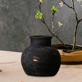 Maxbell Rustic Ceramic Vase Wabi Sabi Table Centerpiece Office Farmhouse Flower Vase Black 15x15x14cm