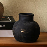 Maxbell Rustic Ceramic Vase Wabi Sabi Table Centerpiece Office Farmhouse Flower Vase Black 15x15x14cm