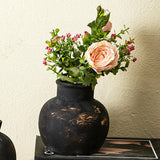 Maxbell Rustic Ceramic Vase Wabi Sabi Table Centerpiece Office Farmhouse Flower Vase Black 15x15x14cm