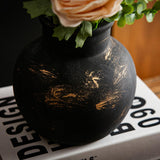 Maxbell Rustic Ceramic Vase Wabi Sabi Table Centerpiece Office Farmhouse Flower Vase Black 15x15x14cm