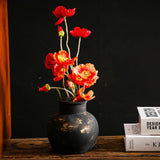 Maxbell Rustic Ceramic Vase Wabi Sabi Table Centerpiece Office Farmhouse Flower Vase Black 15x15x14cm