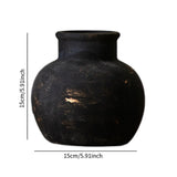 Maxbell Rustic Ceramic Vase Wabi Sabi Table Centerpiece Office Farmhouse Flower Vase Black 15x15x14cm