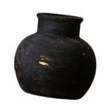 Maxbell Rustic Ceramic Vase Wabi Sabi Table Centerpiece Office Farmhouse Flower Vase Black 15x15x14cm