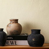 Maxbell Rustic Ceramic Vase Wabi Sabi Table Centerpiece Office Farmhouse Flower Vase Black 15x15x14cm