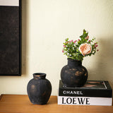 Maxbell Rustic Ceramic Vase Wabi Sabi Table Centerpiece Office Farmhouse Flower Vase Black 15x15x14cm