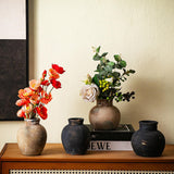 Maxbell Rustic Ceramic Vase Wabi Sabi Table Centerpiece Office Farmhouse Flower Vase Black 15x15x14cm