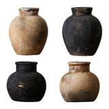Maxbell Rustic Ceramic Vase Wabi Sabi Table Centerpiece Office Farmhouse Flower Vase Black 15x15x14cm