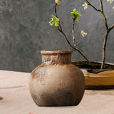 Maxbell Rustic Ceramic Vase Wabi Sabi Table Centerpiece Office Farmhouse Flower Vase Rust 15x15x14cm