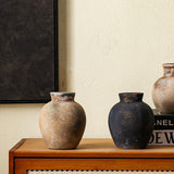 Maxbell Rustic Ceramic Vase Wabi Sabi Table Centerpiece Office Farmhouse Flower Vase Black 12.7x12.7x15cm