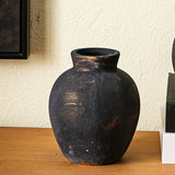 Maxbell Rustic Ceramic Vase Wabi Sabi Table Centerpiece Office Farmhouse Flower Vase Black 12.7x12.7x15cm