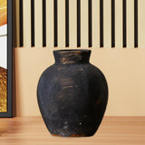 Maxbell Rustic Ceramic Vase Wabi Sabi Table Centerpiece Office Farmhouse Flower Vase Black 12.7x12.7x15cm