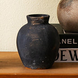 Maxbell Rustic Ceramic Vase Wabi Sabi Table Centerpiece Office Farmhouse Flower Vase Black 12.7x12.7x15cm