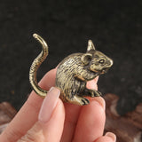 Maxbell Brass Rat Ornament Copper Mouse Statue Lifelike for Office Apartment Bedroom