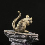 Maxbell Brass Rat Ornament Copper Mouse Statue Lifelike for Office Apartment Bedroom