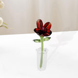 Maxbell Mini Glass Flower Creative Floral Figurine for Women Girls Mother's Day Room Red