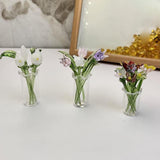 Maxbell Mini Glass Flower Creative Floral Figurine for Women Girls Mother's Day Room Green