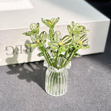 Maxbell Mini Glass Flower Creative Floral Figurine for Women Girls Mother's Day Room Green
