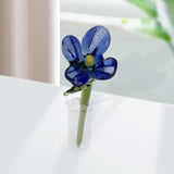 Maxbell Mini Glass Flower Creative Floral Figurine for Women Girls Mother's Day Room Deep Blue
