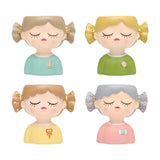 Maxbell Girl Flower Pot Decors Indoor Plants Resin Statue for Office Kitchen Desktop Yellow Clothes