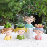 Maxbell Girl Flower Pot Decors Indoor Plants Resin Statue for Office Kitchen Desktop Yellow Clothes