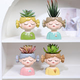 Maxbell Girl Flower Pot Decors Indoor Plants Resin Statue for Office Kitchen Desktop Yellow Clothes