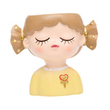 Maxbell Girl Flower Pot Decors Indoor Plants Resin Statue for Office Kitchen Desktop Yellow Clothes