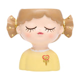 Maxbell Girl Flower Pot Decors Indoor Plants Resin Statue for Office Kitchen Desktop Yellow Clothes