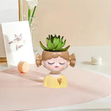 Maxbell Girl Flower Pot Decors Indoor Plants Resin Statue for Office Kitchen Desktop Yellow Clothes