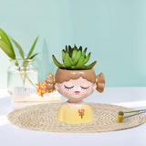 Maxbell Girl Flower Pot Decors Indoor Plants Resin Statue for Office Kitchen Desktop Yellow Clothes